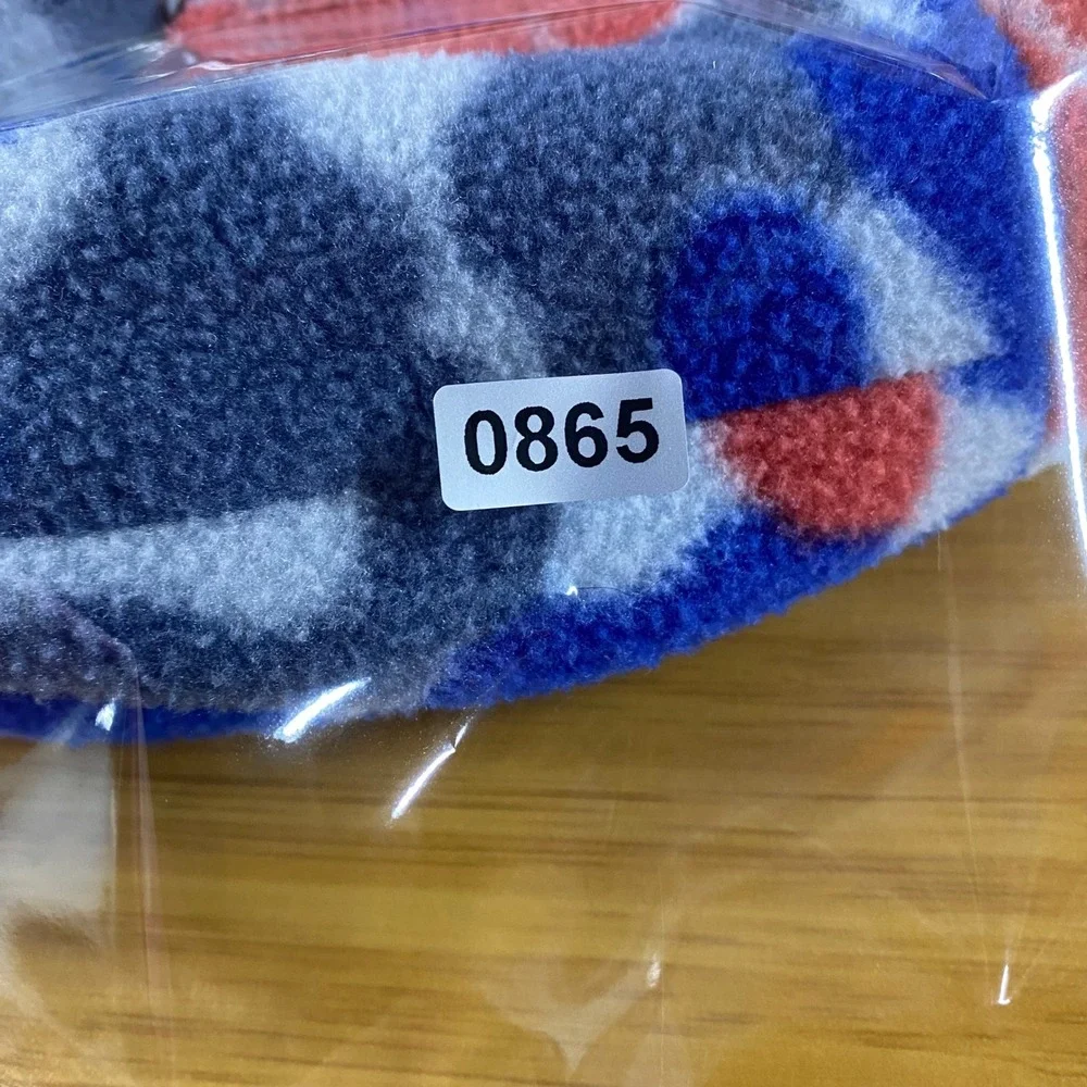 LL Bean Baby Fleece Trapper Hat 6-12M Blue Red Camo Sherpa Lined 515295
